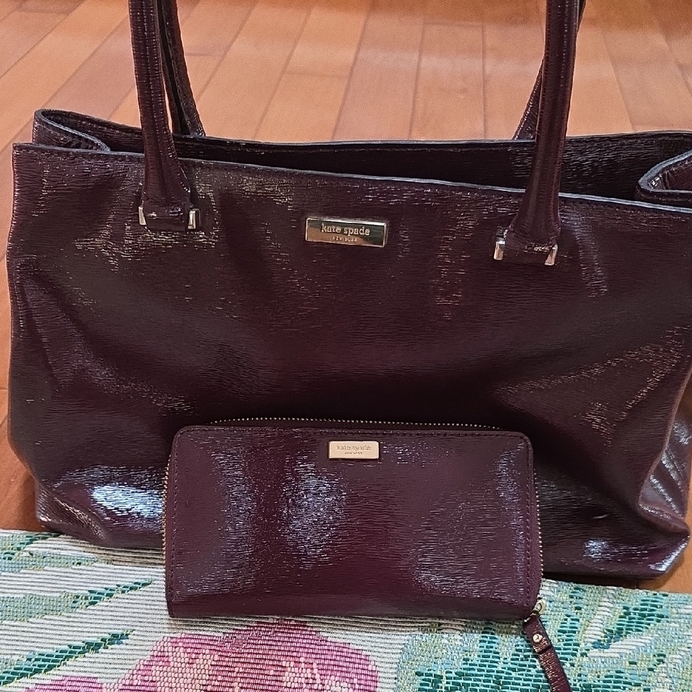 Kate Spade Deep Burgundy Tote and Wallet